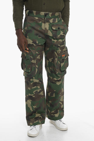 Pantaloni Cargo in Cotone con Motivo Camouflage