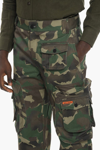 Pantaloni Cargo in Cotone con Motivo Camouflage