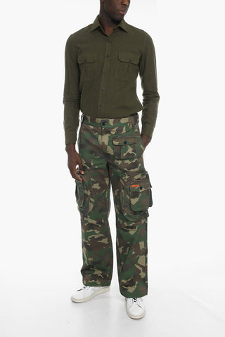 Pantaloni Cargo in Cotone con Motivo Camouflage