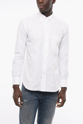 Solid Color Button-Down Collar Shirt with Breast Pocket