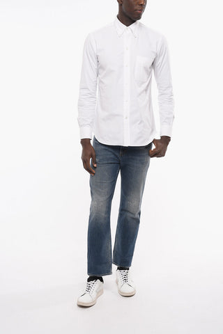 Solid Color Button-Down Collar Shirt with Breast Pocket