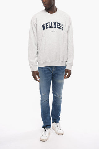 Fleeced Cotton Crew-neck Sweatshirt with Contrasting Print