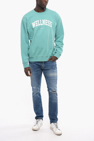 Solid Color Crew-neck Sweatshirt with Contrasting Print