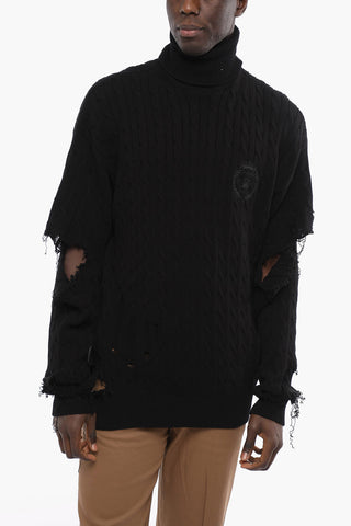 High-neck Sweater DESTROY CABLE with Logo Embroidered