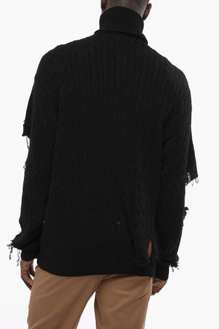 High-neck Sweater DESTROY CABLE with Logo Embroidered