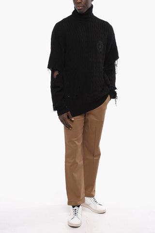 High-neck Sweater DESTROY CABLE with Logo Embroidered