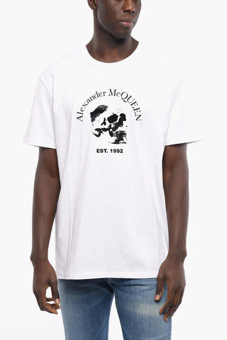 Crew Neck Cotton T-Shirt with Velour Print