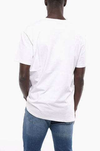 Crew Neck Cotton T-Shirt with Velour Print