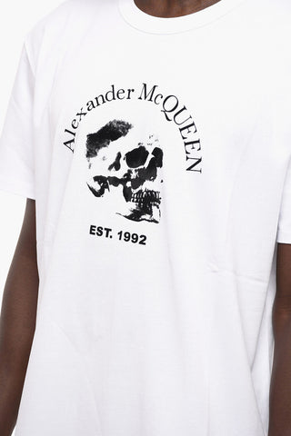 Crew Neck Cotton T-Shirt with Velour Print