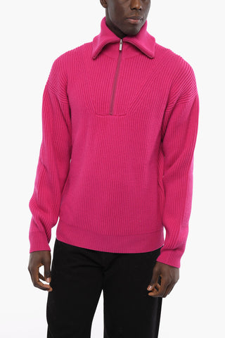 Turtle-neck Merino Wool Sweater with Half Zip