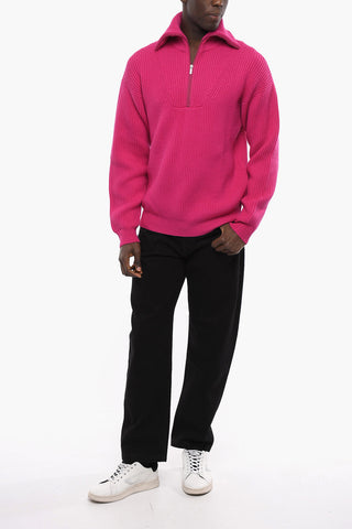 Turtle-neck Merino Wool Sweater with Half Zip