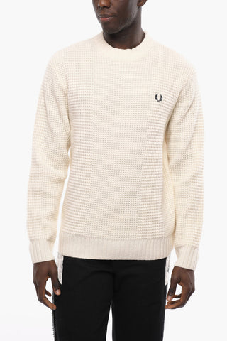 Honeycomb Motif Wool Crew-neck Sweater with Embroidered Logo