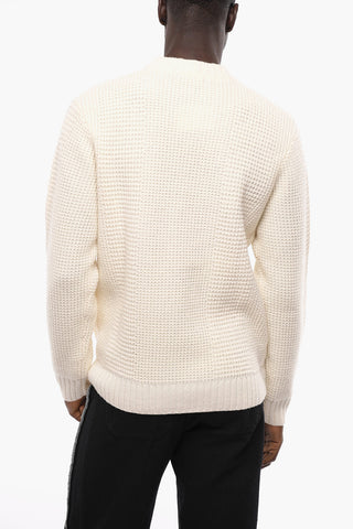 Honeycomb Motif Wool Crew-neck Sweater with Embroidered Logo