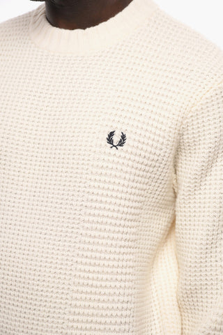 Honeycomb Motif Wool Crew-neck Sweater with Embroidered Logo