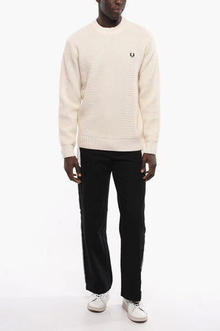 Honeycomb Motif Wool Crew-neck Sweater with Embroidered Logo