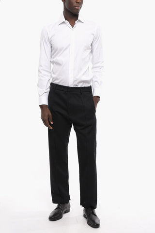 Wool Slim Fit Single-pleated Pants with Ankle Zip