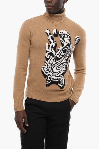 Turtleneck Wool Sweater with Paisley Inlay