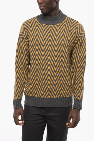 Two-Tone Chevron-Motif VINCENZO Turtleneck Sweater