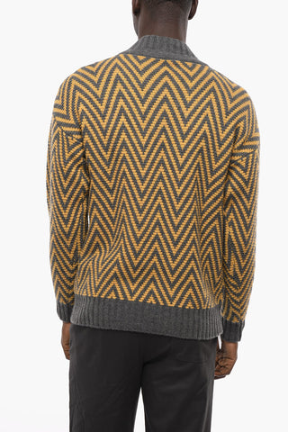 Two-Tone Chevron-Motif VINCENZO Turtleneck Sweater