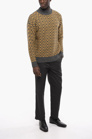 Two-Tone Chevron-Motif VINCENZO Turtleneck Sweater