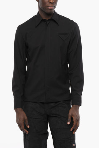 Hidden Buttoning Wool Shirt with Breast-pocket