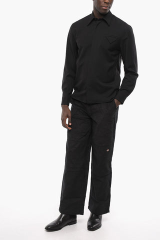 Hidden Buttoning Wool Shirt with Breast-pocket