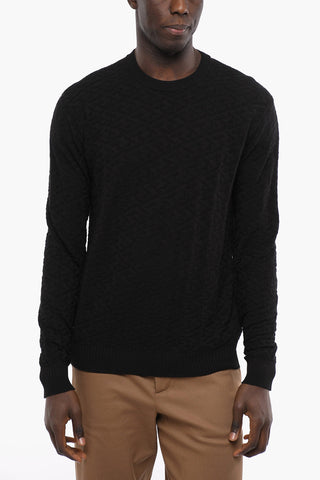 Crew Neck Jacquard Cotton Blend Sweater