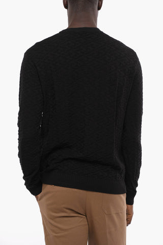 Crew Neck Jacquard Cotton Blend Sweater