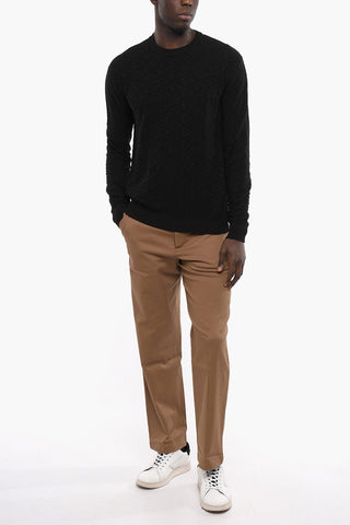 Crew Neck Jacquard Cotton Blend Sweater