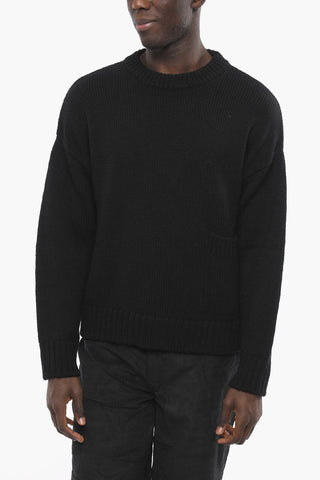 Virgin Wool Crew-neck Sweater with Patch Pocket