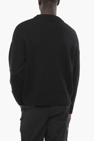 Virgin Wool Crew-neck Sweater with Patch Pocket