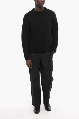 Virgin Wool Crew-neck Sweater with Patch Pocket