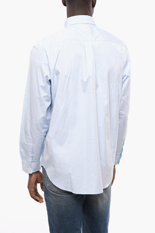 Two-Tone Striped Button-Down Collar Shirt with Breast Pocket