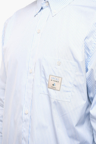 Two-Tone Striped Button-Down Collar Shirt with Breast Pocket