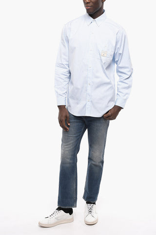 Two-Tone Striped Button-Down Collar Shirt with Breast Pocket