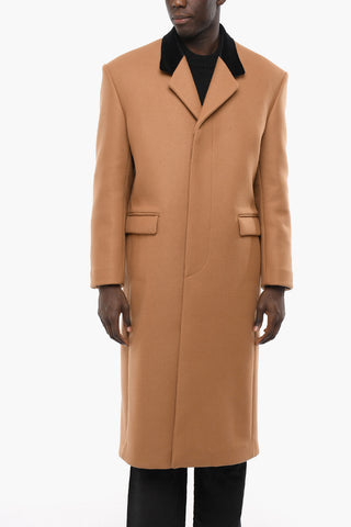 Contrasting Lapel EARTH OF SIENA Wool Single-breasted Coat