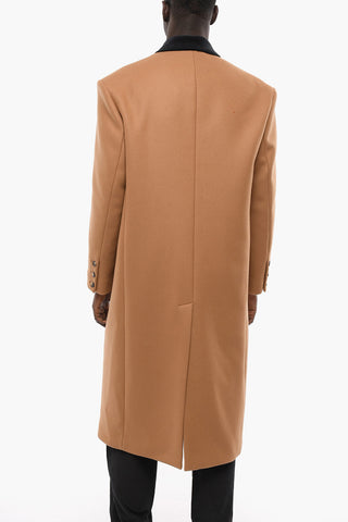 Contrasting Lapel EARTH OF SIENA Wool Single-breasted Coat