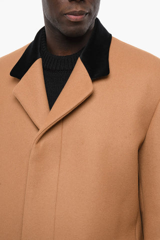 Contrasting Lapel EARTH OF SIENA Wool Single-breasted Coat
