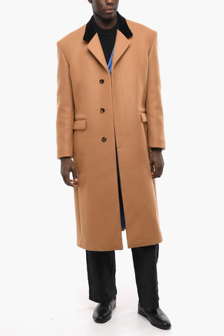 Contrasting Lapel EARTH OF SIENA Wool Single-breasted Coat