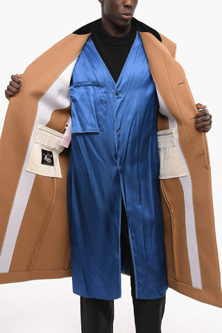 Contrasting Lapel EARTH OF SIENA Wool Single-breasted Coat