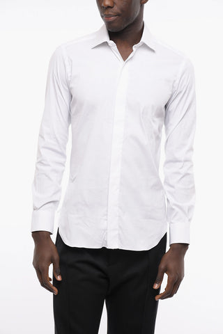 Spread Collar Cotton Blend Shirt