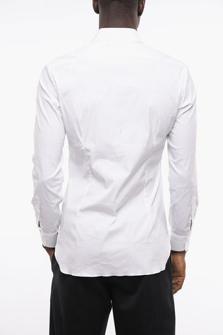 Spread Collar Cotton Blend Shirt