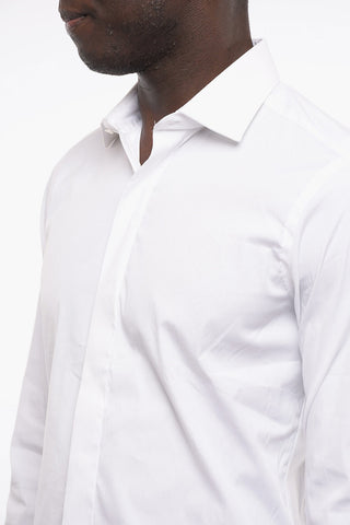 Spread Collar Cotton Blend Shirt