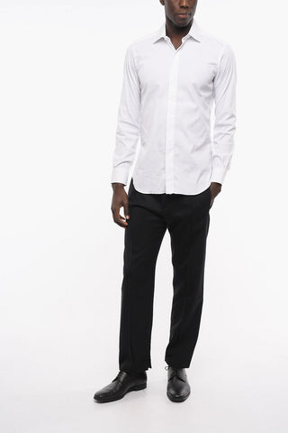 Spread Collar Cotton Blend Shirt