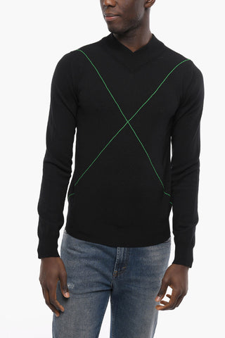 Maglia con Collo a V in Misto Lana Stretch