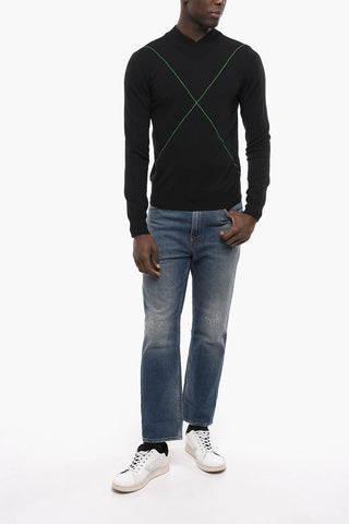Maglia con Collo a V in Misto Lana Stretch