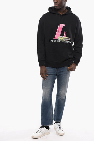 RACING Logoed Fleece Cotton Hoodie with Print