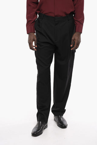 Single-pleated Wool Cargo Pants with Belt Loops