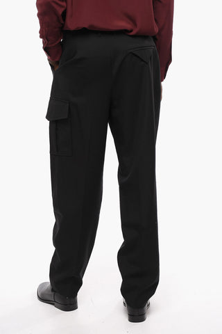 Single-pleated Wool Cargo Pants with Belt Loops