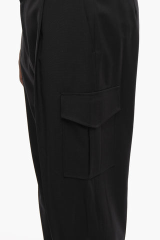 Single-pleated Wool Cargo Pants with Belt Loops